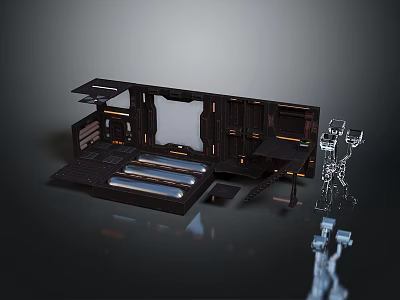 Futuristic Sci-Fi Scene Structure with Platform Console Metal Frames Panels and Lighting 3d model