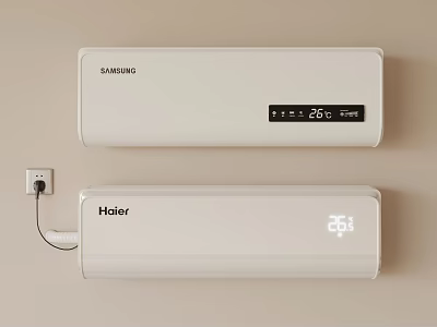 Samsung And Haier Wall Mounted Air Conditioners With Temperature Display On Wall 3d model