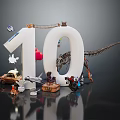 Creative Number 10 Scene With Dinosaur Skeleton Car Toys Figures And Models