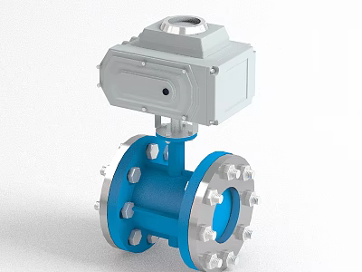 Electric Actuated Ball Valve With Blue Body And Silver Actuator Flange Connections 3d model