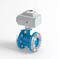 Electric Actuated Ball Valve With Blue Body And Silver Actuator Flange Connections