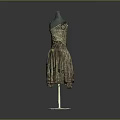 One Shoulder Decorative Patterned Dress With Pleated Hem Displayed On Mannequin