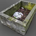 Mossy Stone Rectangular Planter With Soil And Fallen Leaves For Garden Decor