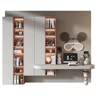 Modern Children's Room Decorative Cabinet Bookcase Desk 3d model