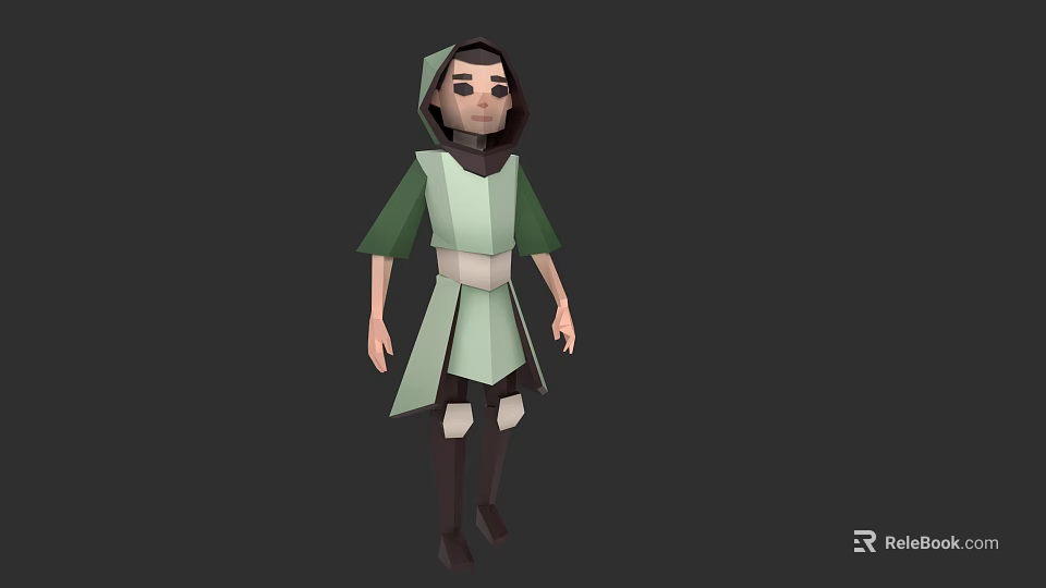 Hooded Game and Movie Character Wearing Green White Outfit Simple 3D Model Design 3d model 