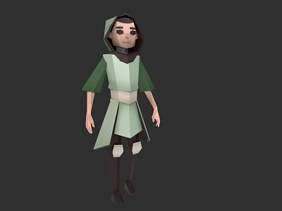 Hooded Game and Movie Character Wearing Green White Outfit Simple 3D Model Design 3d model