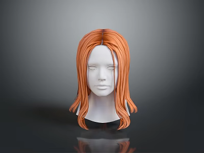 Orange Long Hair Wig Display On White Mannequin Head Model 3d model