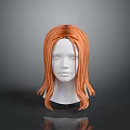 Orange Long Hair Wig Display On White Mannequin Head Model