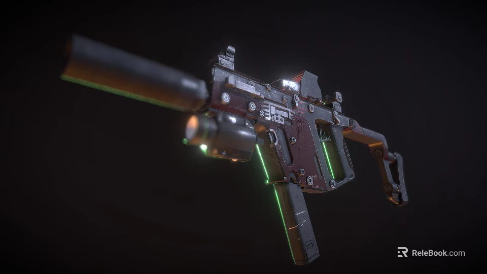 Futuristic Tactical Weapon With Green Light Effects And Mechanical Parts 3d model 
