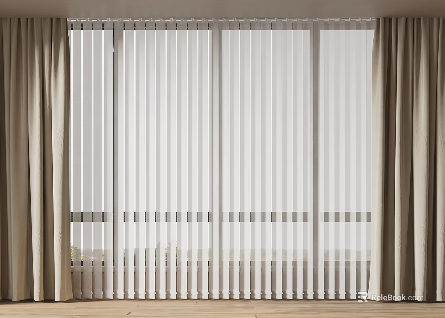 Modern Interior With Light Filtering Curtains And Vertical Blinds On Window 3d model 