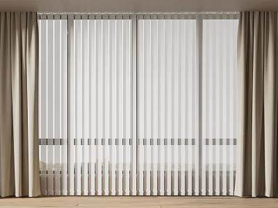 Modern Interior With Light Filtering Curtains And Vertical Blinds On Window 3d model