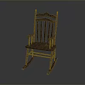 Vintage Dark Brown Wooden Rocking Dining Chair With Armrests And Distressed Finish