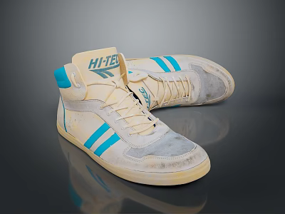 HI TEK Cream And Teal High Top Sneakers With Distressed Design And Classic Style 3d model
