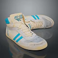 HI TEK Cream And Teal High Top Sneakers With Distressed Design And Classic Style