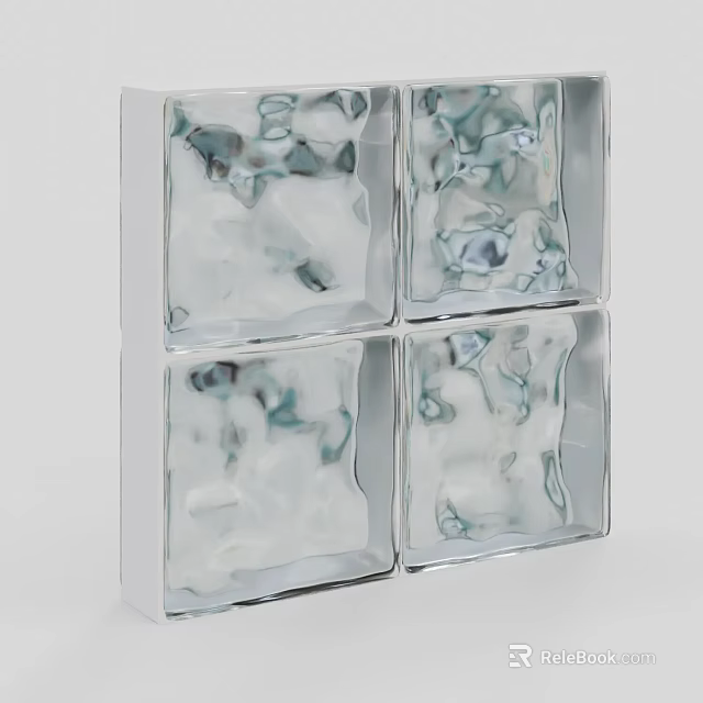 Modern Glass Partition With Square Textured Panels And White Teal Pattern 3d model