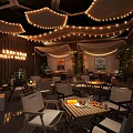 Cozy Casual Interior Space With String Lights Cloud Shaped Ceiling Decor And Plants 3d model