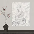 Black And White Marble Pattern Painting With Black Vase And Red Fruit Branches 3d model