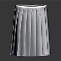 Navy Blue Pleated Skirt With White And Pink Waistband And Red Logo