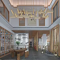 Modern Teahouse Interior With Wooden Ceiling Partitions Lantern Lights Tables Chairs Green Plants And View