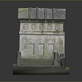 Detailed Stone Structure With Mossy Gray Roof Carved Walls Red Door And Leaf Base