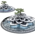 Decorative Water Fountain With Multi Tiered Lotus Shaped Tiers Central Tree And Flowing Water