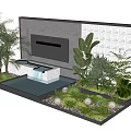 Modern Decorative Feature Wall With Green Plants Water Feature And Landscape Elements Design 3d model