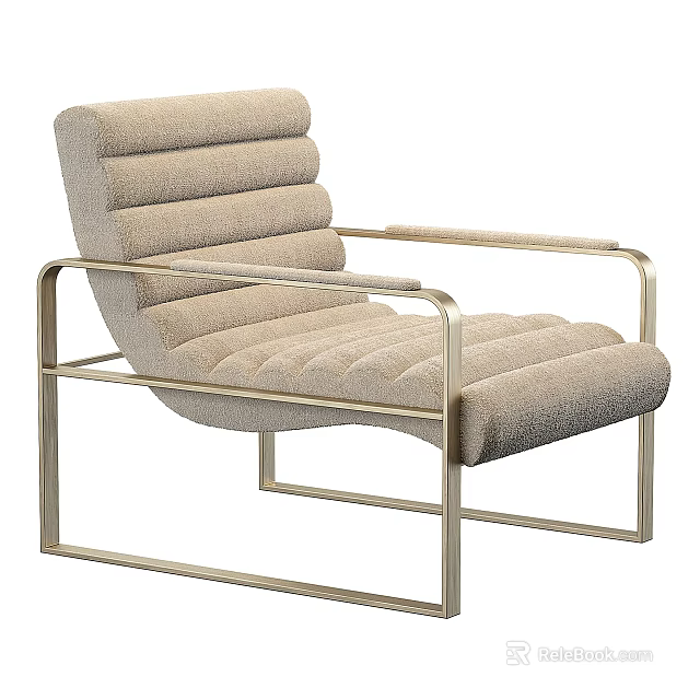 Modern Beige Fabric Accent Chair With Striped Design And Brass Metal Frame 3d model 
