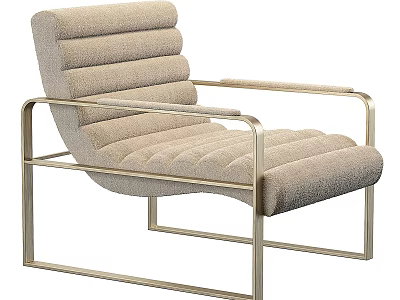 Modern Beige Fabric Accent Chair With Striped Design And Brass Metal Frame 3d model