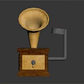 Vintage Gramophone Decorative Piece With Golden Horn Wooden Base And Black Turntable