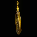 Golden Circular Jewelry Pendant With Intricate Engraved Patterns And Hanging Loop