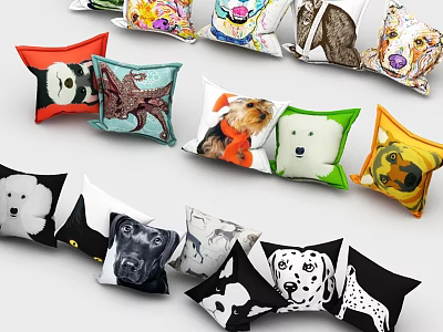 Colorful Decorative Pillows Featuring Animal Prints Dogs Pandas And Octopus Designs 3d model