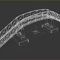 Black Metal Arch Bridge With Red Brick Piers And Truss Structure Design