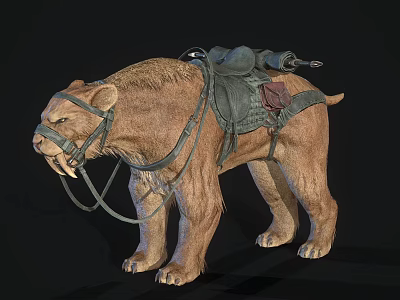 Realistic Saber Toothed Tiger With Saddle Harness And Leather Bag Gear Model 3d model