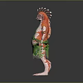 Fantasy Game and Movie Character With Orange Pink Pot Belly Green Skirt and Blue Bag