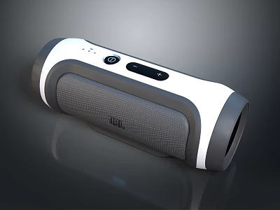 JBL Portable Bluetooth Speaker With White And Gray Design And Control Panel Buttons 3d model