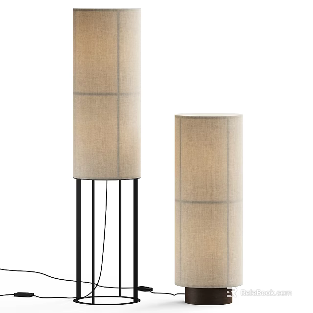 Modern Minimalist Floor Lamps With Beige Striped Shades And Black Slim Stands 3d model 