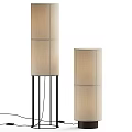 Modern Minimalist Floor Lamps With Beige Striped Shades And Black Slim Stands