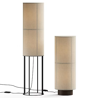 Modern Minimalist Floor Lamps With Beige Striped Shades And Black Slim Stands 3d model