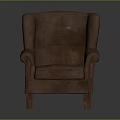 Brown Leather High Back Armchair With Classic Design And Wooden Legs For Living Room