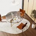Modern Transparent Glass Table And Brown Chairs Set With Metal Frame On Area Rug