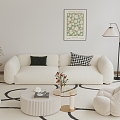 Modern Sofa Combination Cream Style Sofa Combination Coffee Table Leisure Chair Floor Lamp Hanging Painting Carpet Side Table Vase Pillow 3d model