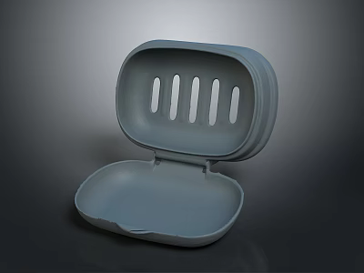 Gray Plastic Soap Dish With Open Lid And Slot Design For Bathroom Use 3d model