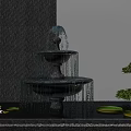 Elegant Garden Decor With Multi Tiered Water Fountain Water Lily Leaves Lotus Flower And Trimmed Tree