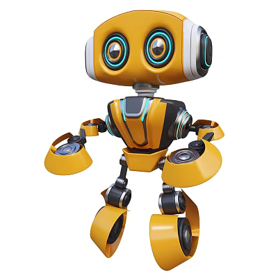 Game Movie Robot Character Featuring Yellow Body Big Blue Eyes Mechanical Arms And Legs 3d model