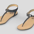 Black Leather Thong Sandals with Flat Sole and Comfortable Insole for Casual Wear