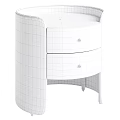 Modern Wooden Nightstand With Leather Sides And Metal Knob Drawers