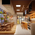 Modern Bar Interior With Wooden Ceiling Counter Seating Green Plants And Wine Racks
