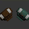 Brown And Green Outdoor Backpacks With White Rolled Parts Multiple Straps And Buckles