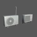 Industrial Outdoor AC Units With Metal Casing And Red Lettering Ventilation Grilles