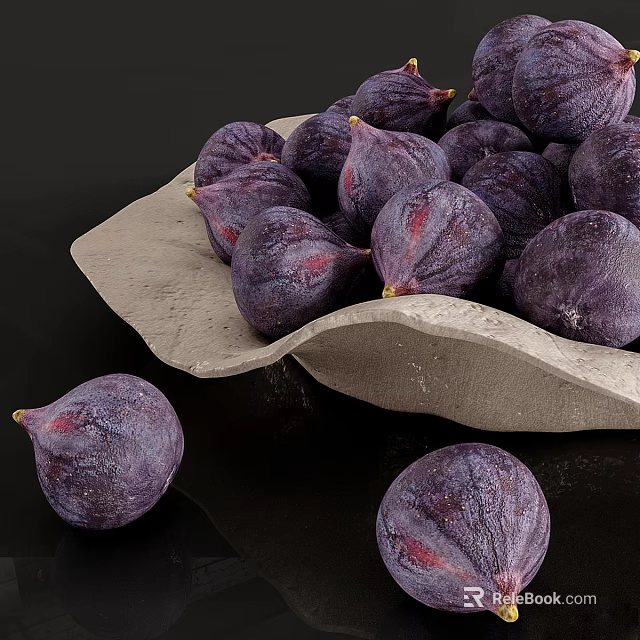 Ripe Purple Figs Placed on Light Colored Plate with Scattered Ones 3d model 
